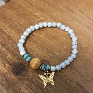 Marble Bead Bracelet with Butterfly Charm